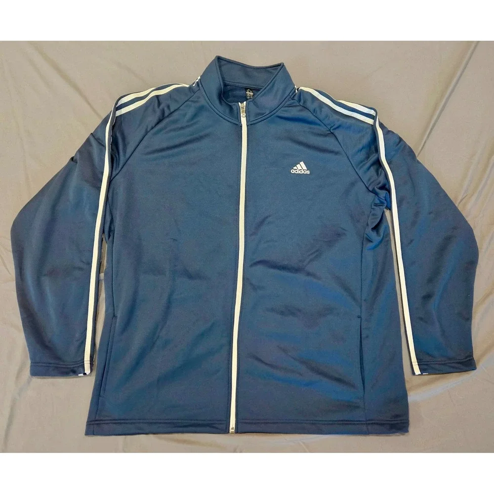 Adidas Golf Track Jacket Mens 2XL Navy Blue Full Zip 3-Stripe Logo